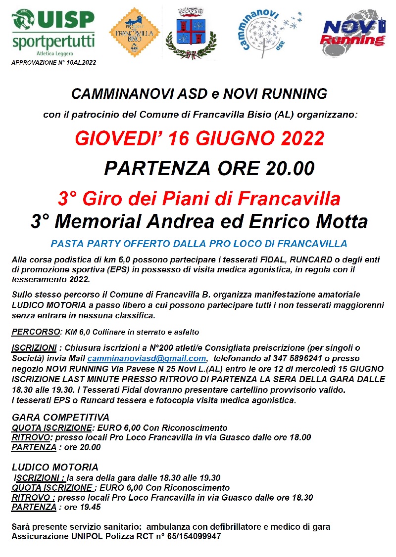 3° Giro Dei Piani Di Francavilla 3° Memorial Andrea Ed Enrico Motta